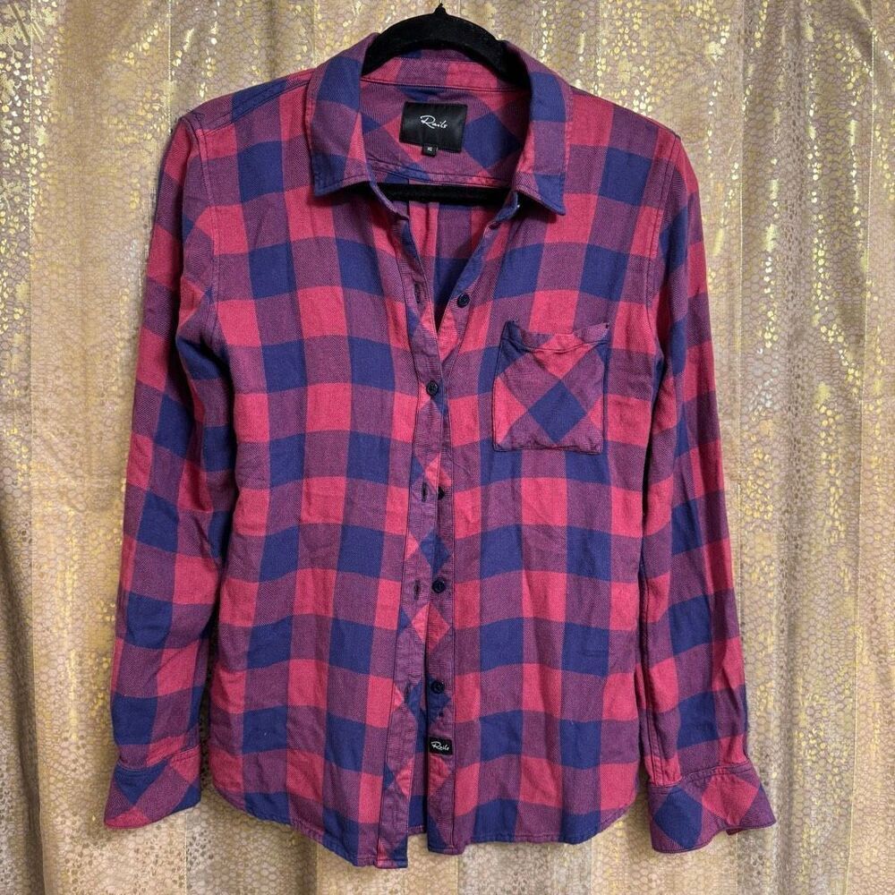 Rails Hunter Flannel Button Down Top Red Blue Checkered Long Sleeve XS